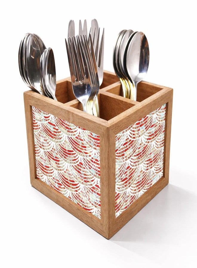 Nutcase Wooden Cutlery Stand Holder Silverware Caddy Spoons Forks Knives Organizer for Dining Table & Kitchen -Made in India-Spoons NOT Included - Floral Waves - Image 1